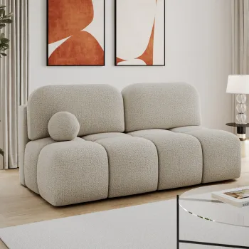 Canapea extensibila 2 locuri ELTAP, Nuwia, 200x102x100 cm, lemn/tesatura boucle, bej imagine
