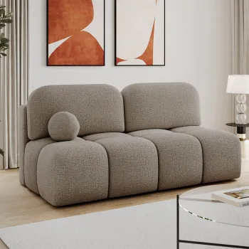 Canapea extensibila 2 locuri ELTAP, Nuwia, 200x102x100 cm, lemn/tesatura boucle, bej inchis imagine