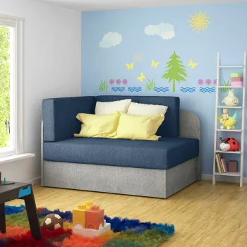 Canapea extensibila 2 locuri, ELTAP, Rosa, 104x75x60 cm, lemn/poliester, albastru/gri imagine