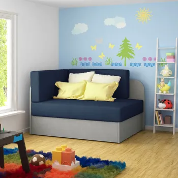 Canapea extensibila 2 locuri, ELTAP, Rosa, 104x75x60 cm, lemn/poliester, albastru inchis/gri imagine