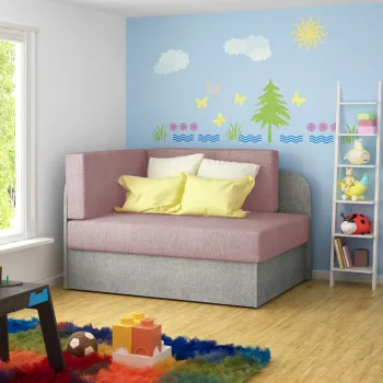 Canapea extensibila 2 locuri, ELTAP, Rosa, 104x75x60 cm, lemn/poliester, roz/gri imagine