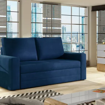 Canapea extensibila 2 locuri, ELTAP, Wave, 150x90x90 cm, lemn/poliester, albastru imagine