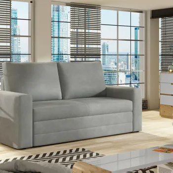 Canapea extensibila 2 locuri, ELTAP, Wave, 150x90x90 cm, lemn/poliester, gri imagine