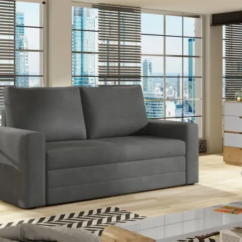 Canapea extensibila 2 locuri, ELTAP, Wave, 150x90x90 cm, lemn/poliester, gri inchis imagine