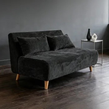 Canapea extensibila 2 locuri Solace, Homla, 140x94x84 cm, MDF/catifea din poliester, negru imagine