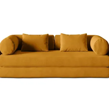 Canapea extensibila 3 locuri, Dreamy, Micadoni Home, 206x95x70 cm, catifea, galben imagine