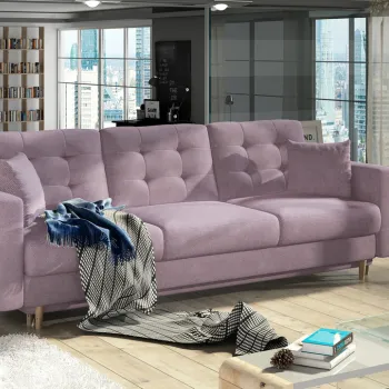 Canapea extensibila 3 locuri ELTAP, Ask02, Asgard, 233x92x93 cm, lemn/poliester, roz imagine