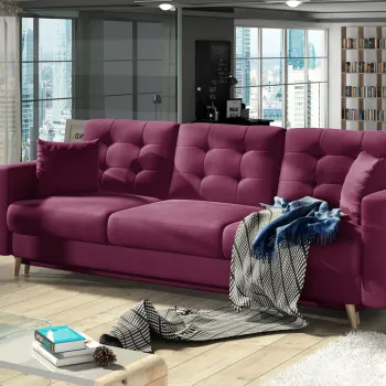 Canapea extensibila 3 locuri ELTAP, Ask03, Asgard, 233x92x93 cm, lemn/poliester, roz inchis imagine