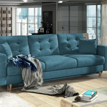 Canapea extensibila 3 locuri ELTAP, Ask05, Asgard, 233x92x93 cm, lemn/poliester, albastru imagine