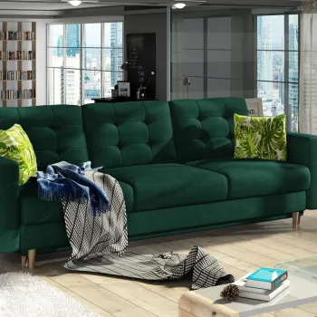 Canapea extensibila 3 locuri ELTAP, Ask06, Asgard, 233x92x93 cm, lemn/poliester, verde imagine