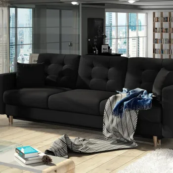 Canapea extensibila 3 locuri ELTAP, Ask07, Asgard, 233x92x93 cm, lemn/poliester, negru imagine