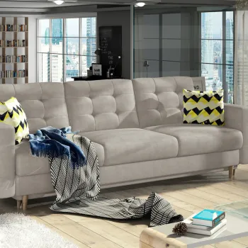 Canapea extensibila 3 locuri ELTAP, Ask10, Asgard, 233x92x93 cm, lemn/poliester, bej inchis imagine