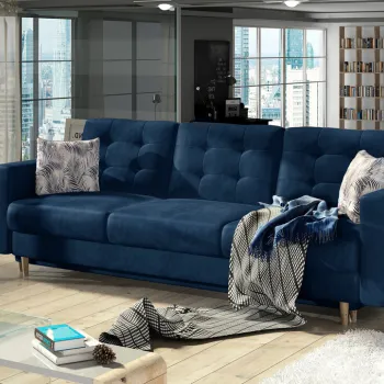 Canapea extensibila 3 locuri ELTAP, Ask14, Asgard, 233x92x93 cm, lemn/poliester, albastru inchis imagine