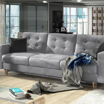 Canapea extensibila 3 locuri ELTAP, Ask16, Asgard, 233x92x93 cm, lemn/poliester, gri deschis imagine