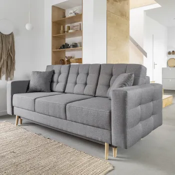 Canapea extensibila 3 locuri ELTAP, Ask76, Asgard, 233x92x93 cm, lemn/poliester, gri imagine