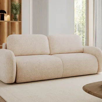 Canapea extensibila 3 locuri ELTAP, Avuela, 250x105x94 cm, lemn/plush din poliester, bej deschis imagine