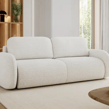 Canapea extensibila 3 locuri ELTAP, Avuela, 250x105x94 cm, lemn/tesatura boucle, alb imagine