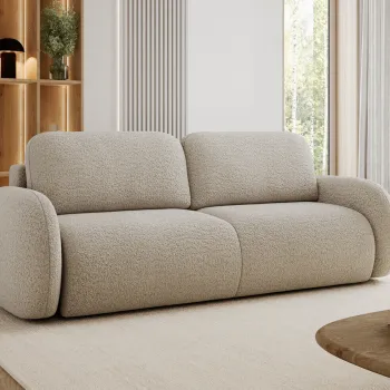 Canapea extensibila 3 locuri ELTAP, Avuela, 250x105x94 cm, lemn/tesatura boucle, bej imagine