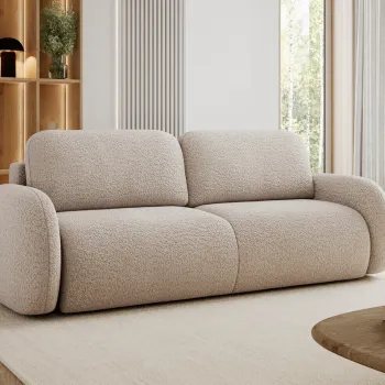 Canapea extensibila 3 locuri ELTAP, Avuela, 250x105x94 cm, lemn/tesatura boucle, bej imagine