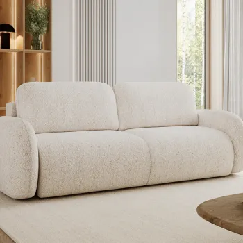 Canapea extensibila 3 locuri ELTAP, Avuela, 250x105x94 cm, lemn/tesatura chenille, alb murdar imagine