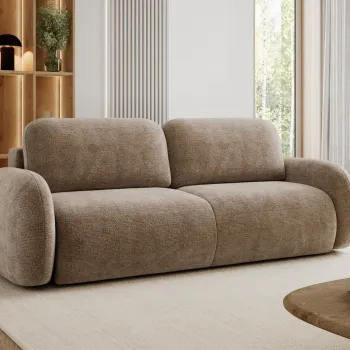 Canapea extensibila 3 locuri ELTAP, Avuela, 250x105x94 cm, lemn/tesatura chenille, maro deschis imagine