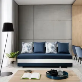 Canapea extensibila 3 locuri ELTAP, Calia, 195x86x83 cm, lemn/poliester, albastru/alb imagine