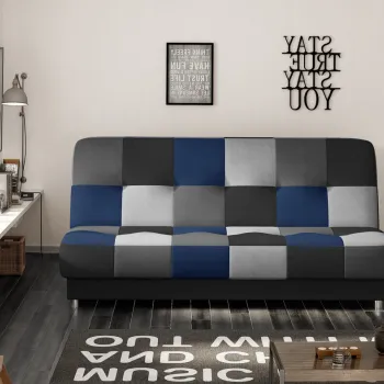 Canapea extensibila 3 locuri, ELTAP, Cayo, 192x90x90 cm, lemn/poliester, negru/albastru imagine