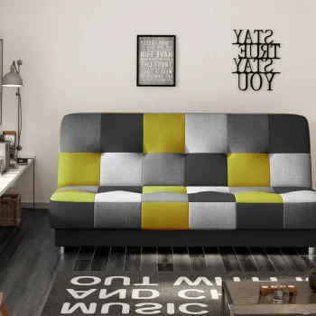 Canapea extensibila 3 locuri, ELTAP, Cayo, 192x90x90 cm, lemn/poliester, negru/galben imagine