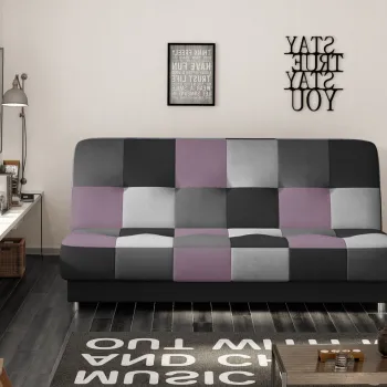 Canapea extensibila 3 locuri, ELTAP, Cayo, 192x90x90 cm, lemn/poliester, negru/roz imagine