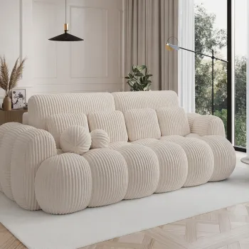 Canapea extensibila 3 locuri ELTAP, Cotonn, 256x119x105 cm, lemn/poliester, alb murdar imagine