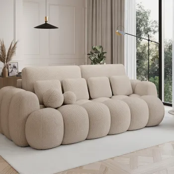 Canapea extensibila 3 locuri ELTAP, Cotonn, 256x119x105 cm, lemn/poliester, bej imagine