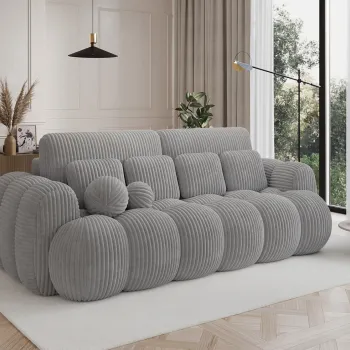 Canapea extensibila 3 locuri ELTAP, Cotonn, 256x119x105 cm, lemn/poliester, gri deschis imagine