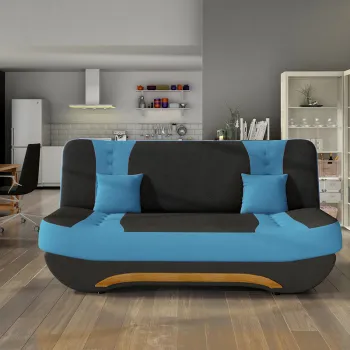 Canapea extensibila 3 locuri ELTAP, Ewa II, 189x90x88 cm, lemn/poliester, negru/albastru imagine