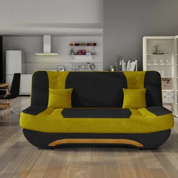 Canapea extensibila 3 locuri ELTAP, Ewa II, 189x90x88 cm, lemn/poliester, negru/mustar imagine