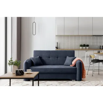 Canapea extensibila 3 locuri, ELTAP, Laine, 155x105x75 cm, lemn/poliester, albastru inchis imagine