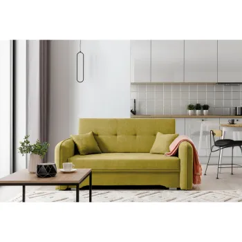 Canapea extensibila 3 locuri, ELTAP, Laine, 155x105x75 cm, lemn/poliester, galben imagine