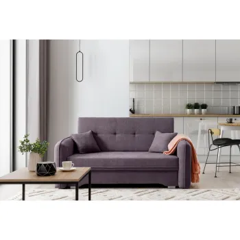 Canapea extensibila 3 locuri, ELTAP, Laine, 155x105x75 cm, lemn/poliester, mov imagine