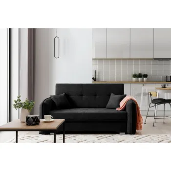 Canapea extensibila 3 locuri, ELTAP, Laine, 155x105x75 cm, lemn/poliester, negru imagine