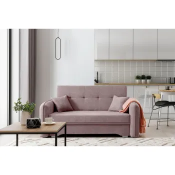 Canapea extensibila 3 locuri, ELTAP, Laine, 155x105x75 cm, lemn/poliester, roz imagine