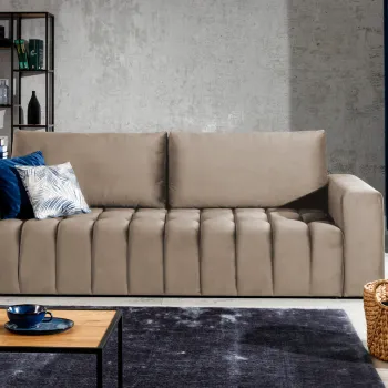 Canapea extensibila 3 locuri ELTAP, Laz01, Lazaro, 247x97x92 cm, lemn/poliester, maro deschis imagine