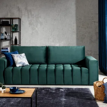 Canapea extensibila 3 locuri ELTAP, Laz03, Lazaro, 247x97x92 cm, lemn/poliester, verde inchis imagine