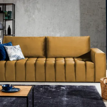 Canapea extensibila 3 locuri ELTAP, Laz04, Lazaro, 247x97x92 cm, lemn/poliester, mustar imagine