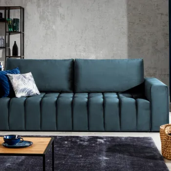 Canapea extensibila 3 locuri ELTAP, Laz05, Lazaro, 247x97x92 cm, lemn/poliester, albastru imagine