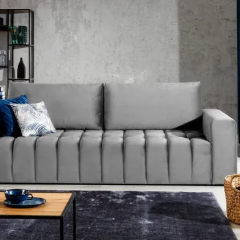 Canapea extensibila 3 locuri ELTAP, Laz06, Lazaro, 247x97x92 cm, lemn/poliester, gri deschis imagine