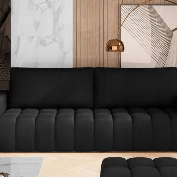 Canapea extensibila 3 locuri ELTAP, Laz15, Lazaro, 247x97x92 cm, lemn/poliester, negru imagine