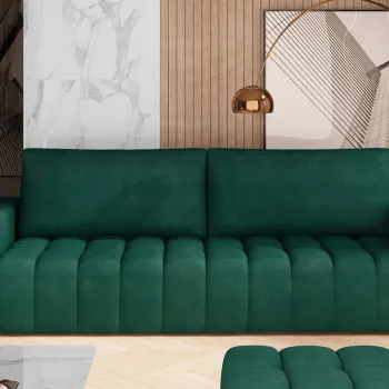 Canapea extensibila 3 locuri ELTAP, Laz18, Lazaro, 247x97x92 cm, lemn/poliester, verde inchis imagine