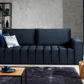 Canapea extensibila 3 locuri ELTAP, Laz39, Lazaro, 247x97x92 cm, lemn/poliester, albastru inchis imagine