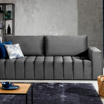 Canapea extensibila 3 locuri ELTAP, Laz41, Lazaro, 247x97x92 cm, lemn/poliester, gri inchis imagine