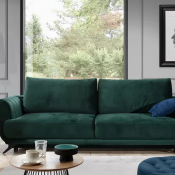 Canapea extensibila 3 locuri ELTAP, Meg28, Megis, 242x95x90 cm, lemn/poliester, verde inchis imagine