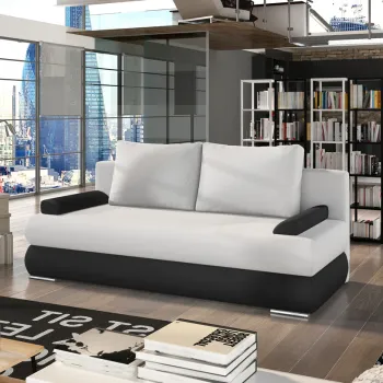 Canapea extensibila 3 locuri ELTAP, Milo, 213x95x90 cm, lemn/poliester, alb/negru imagine